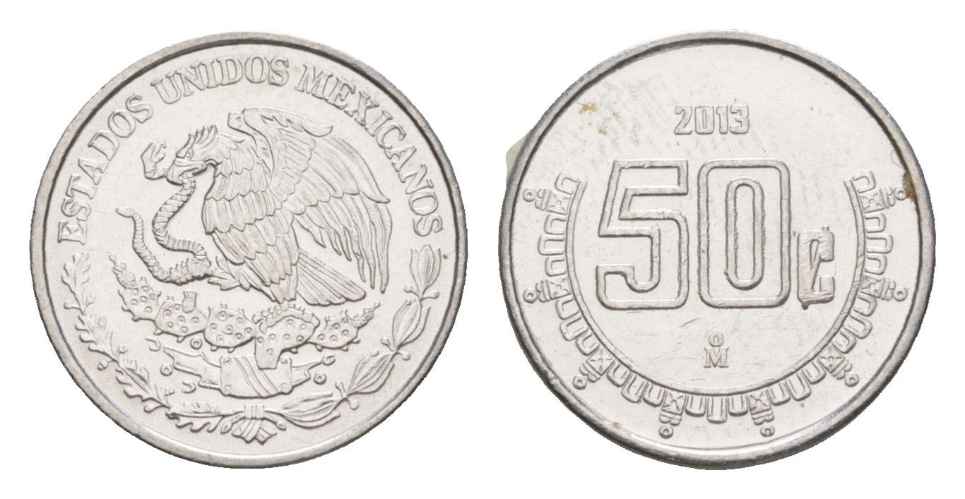 Мексика 50 сентаво 2013 Mo KM 936 нержавеющая сталь UNC 4636-515