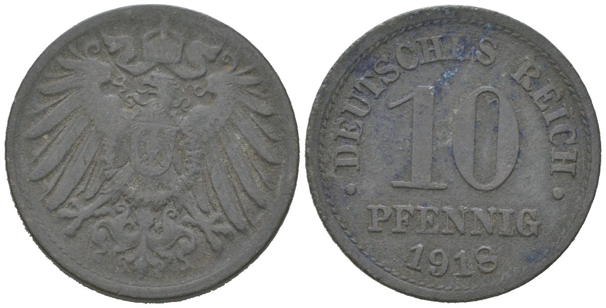 Германия 10 пфеннигов 1918 Вильгельм II (1888-1918) KM 26, J. 299 цинк 4615-754