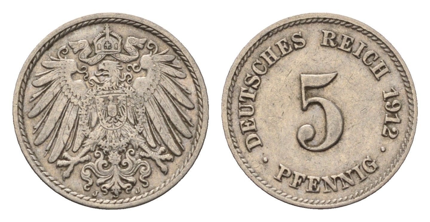 Германия 5 пфеннигов 1912 A KM 11, J. 12 медно-никель 4696-647