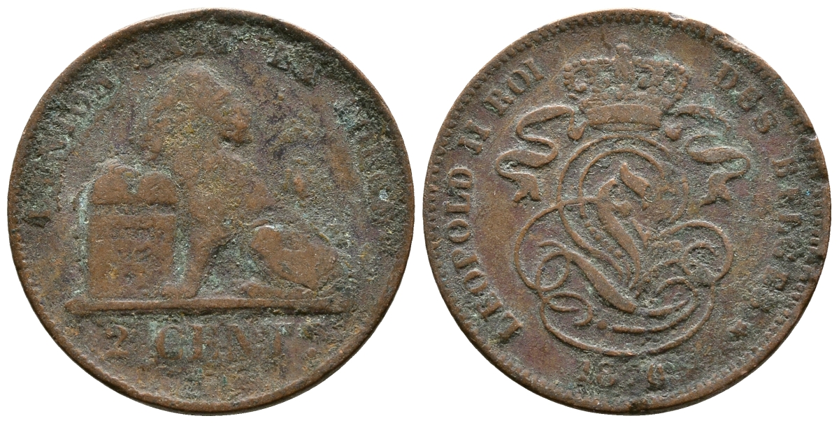 БЕЛЬГИЯ 2 САНТИМА 1870 BELGES KM 35.1 медь 4364-1544