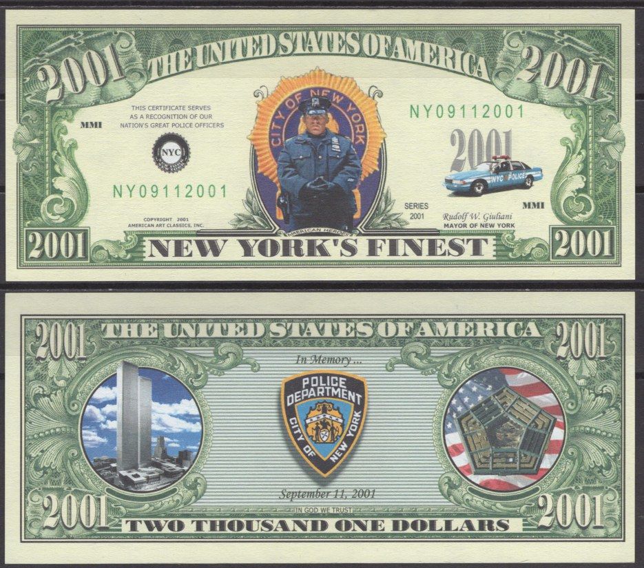 США 2001 доллар 2001 Нью-Йорская полиция бумага UNC (пресс) 7197-19-3