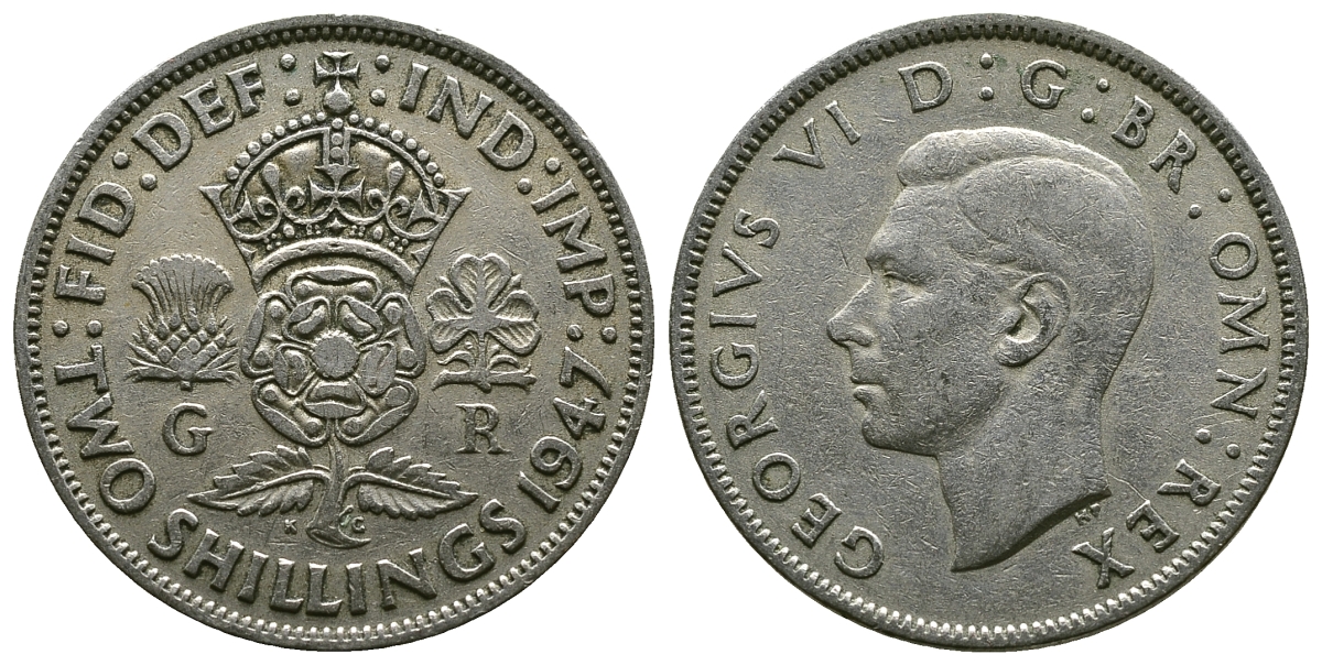 Великобритания 2 шиллинга (флорин) 1947 Георг VI (1936-1952) KM 865, Spink 4102 медно-никель 4381-1111