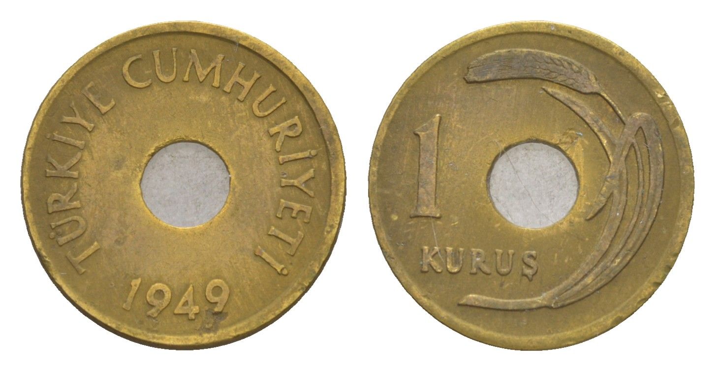 Турция 1 куруш 1949 KM 881 латунь 4651-829