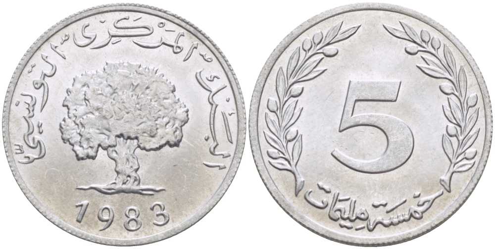 ТУНИС 5 МИЛЛИМОВ 1983 ДЕРЕВО KM 282 алюминий 4402-233