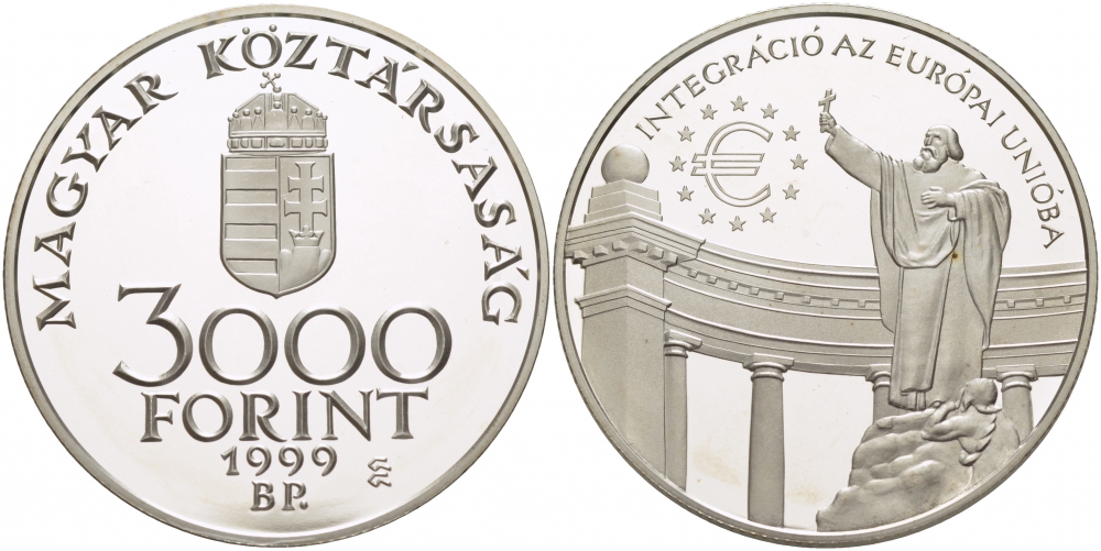 Венгрия 3000 форинтов 1999 интеграция в Европейский Союз KM 735 серебро PROOF 11-177-35