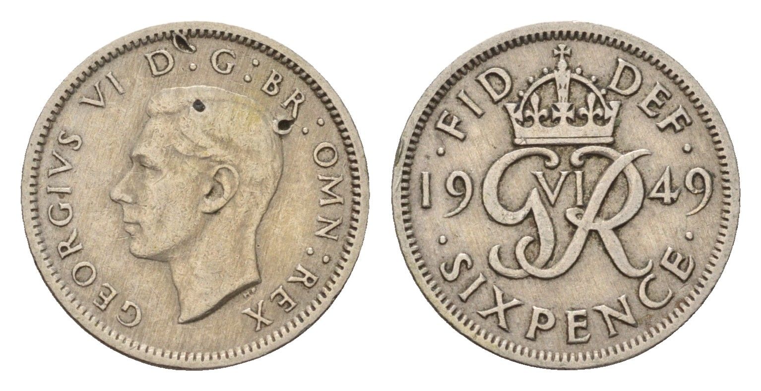 Великобритания 6 пенсов 1949 Георг VI (1936-1952) KM 875, Spink 4110 медно-никель 99-956