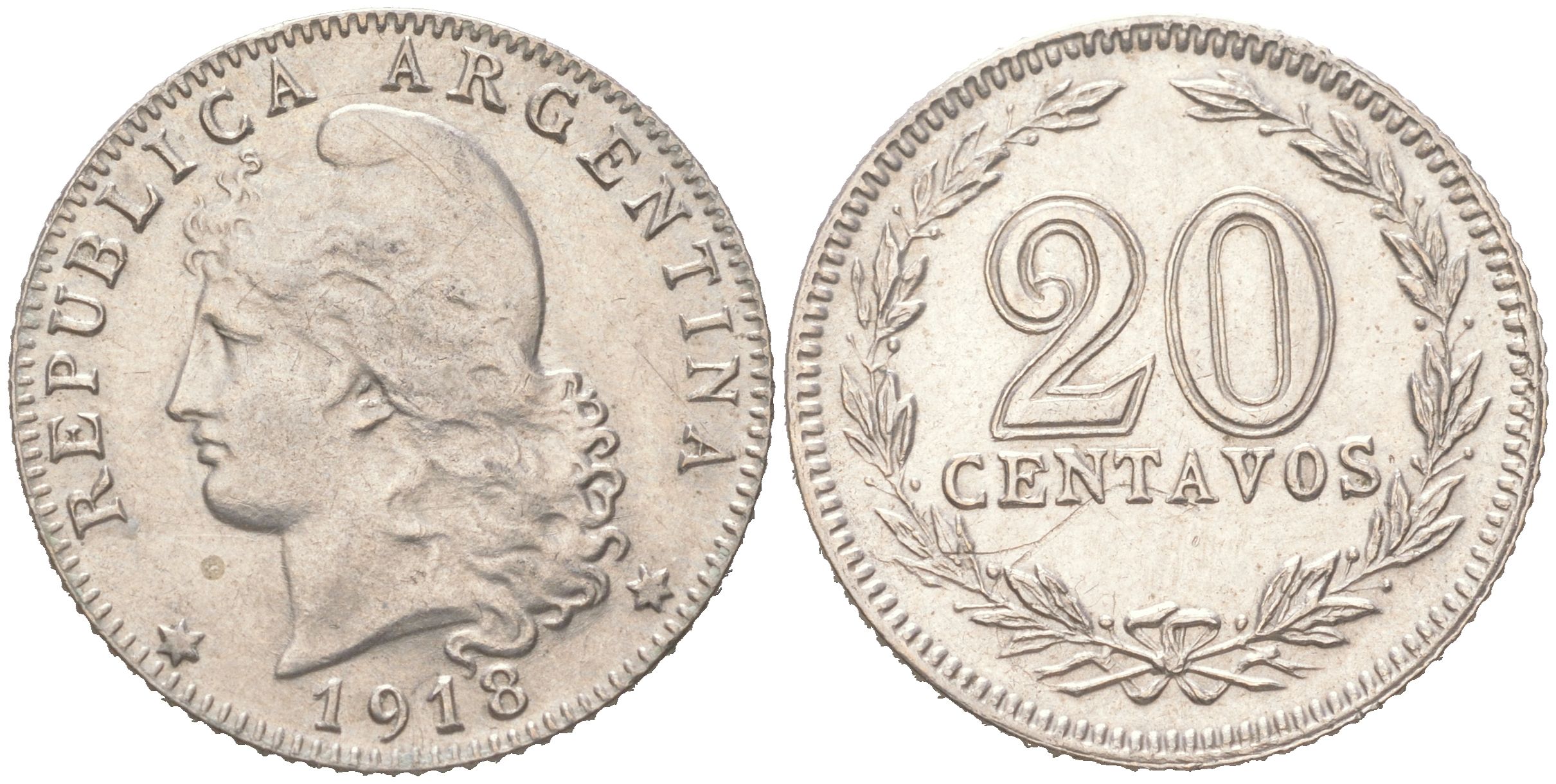 Аргентина 20 сентаво 1918 KM 36 медно-никель 4621-1061