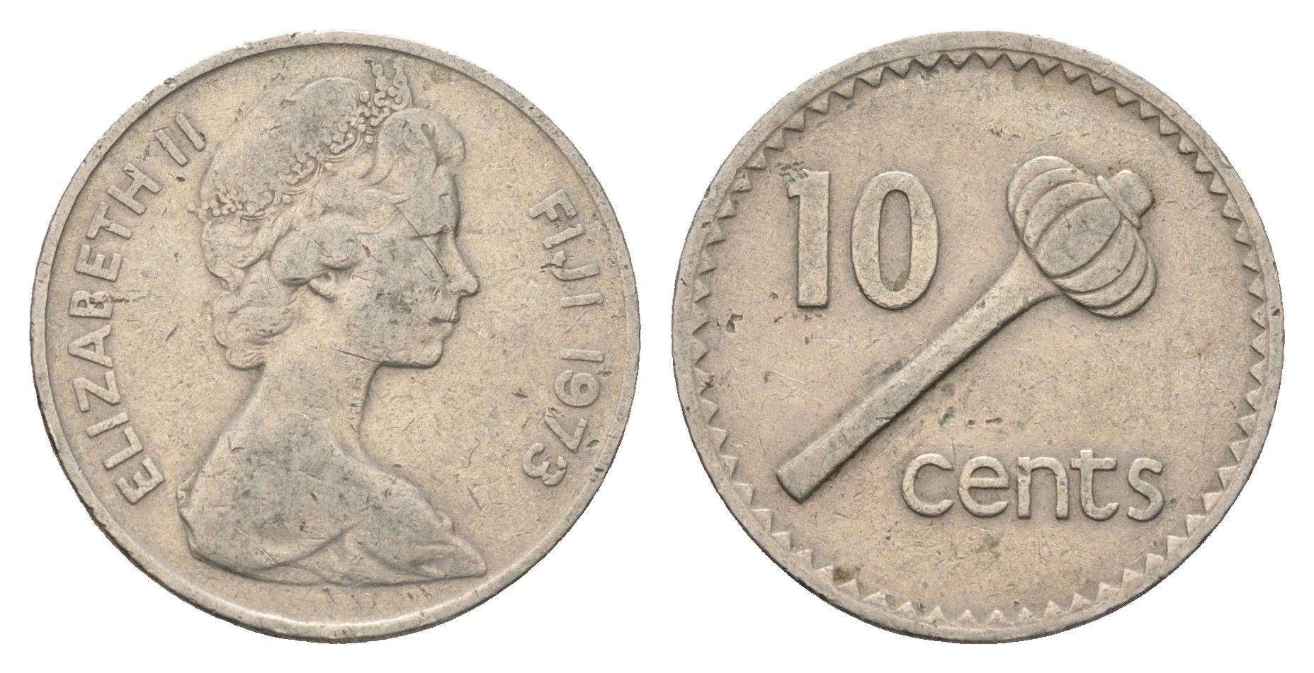 Фиджи 10 центов 1973 Елизавета II (1952-2022), булава KM 30 медно-никель 4698-1125