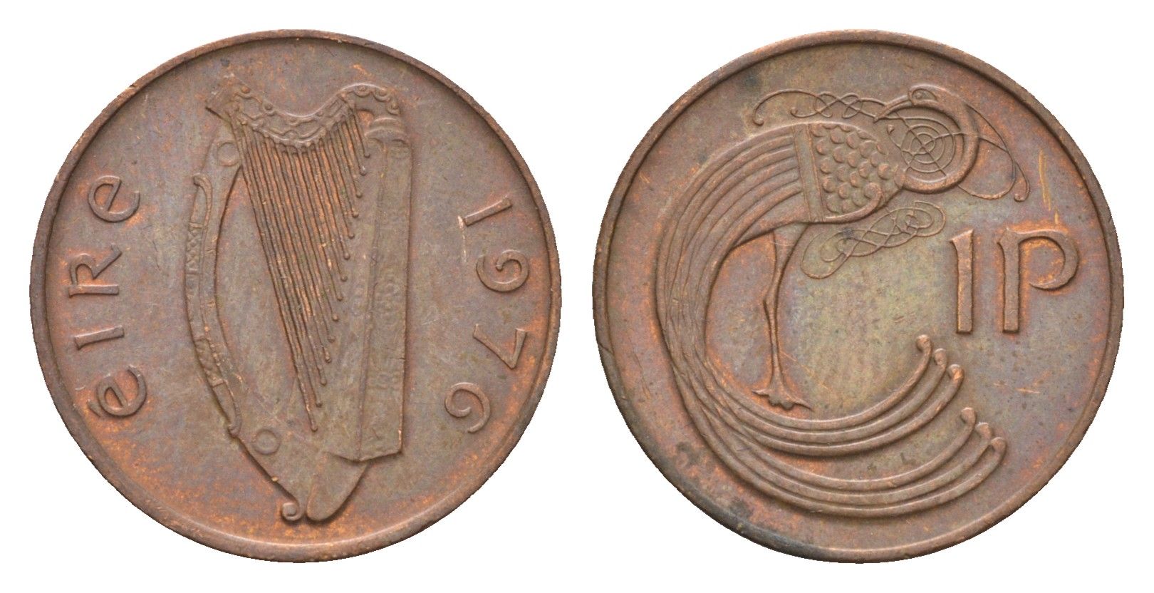 Ирландия 1 пенни 1976 мифологическая птица лира KM 20 бронза 4690-359