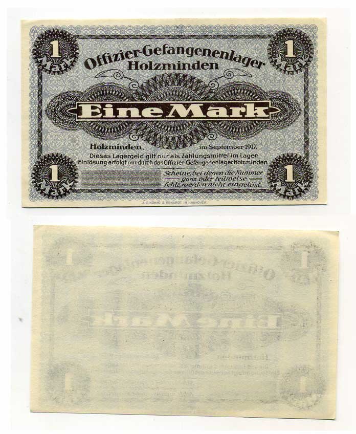 Германия 1 марка 1917 Хольцминден (Брауншвейг), лагерь военнопленных офицеров C-3134, Tieste 385.05 бумага UNC (пресс) 000-00-00
