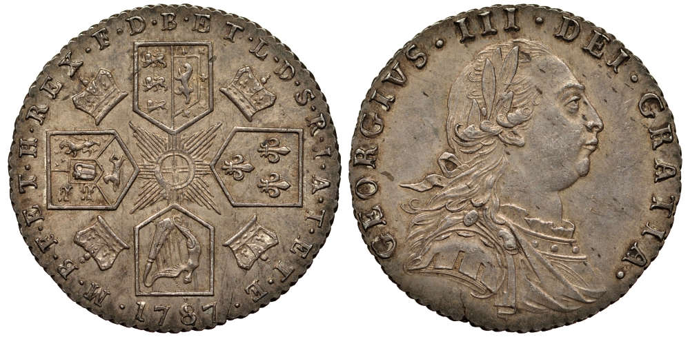Великобритания 6 пенсов 1787 Георг III (1760-1820) KM 606.2, Spink 3749 серебро 1524-243
