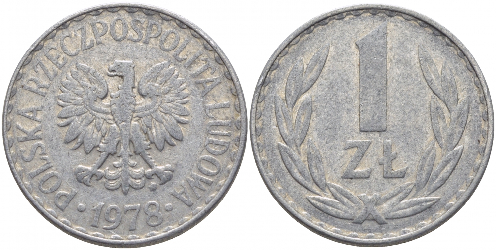 ПОЛЬША 1 ЗЛОТЫЙ 1978 MW KM 49.1 алюминий 4448-326