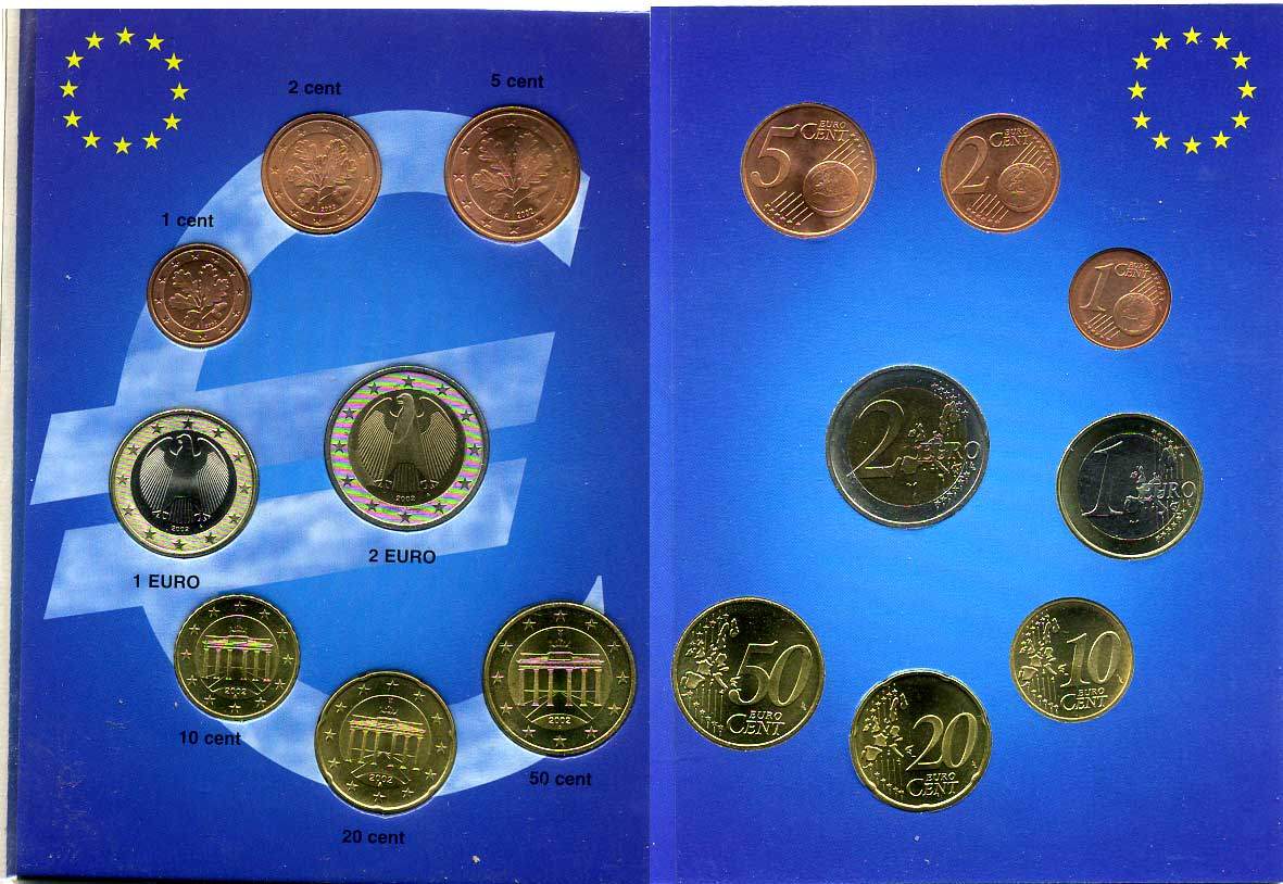 ФРГ евронабор из 8 монет 2002 A  биметалл  UNC  1-6-2-49