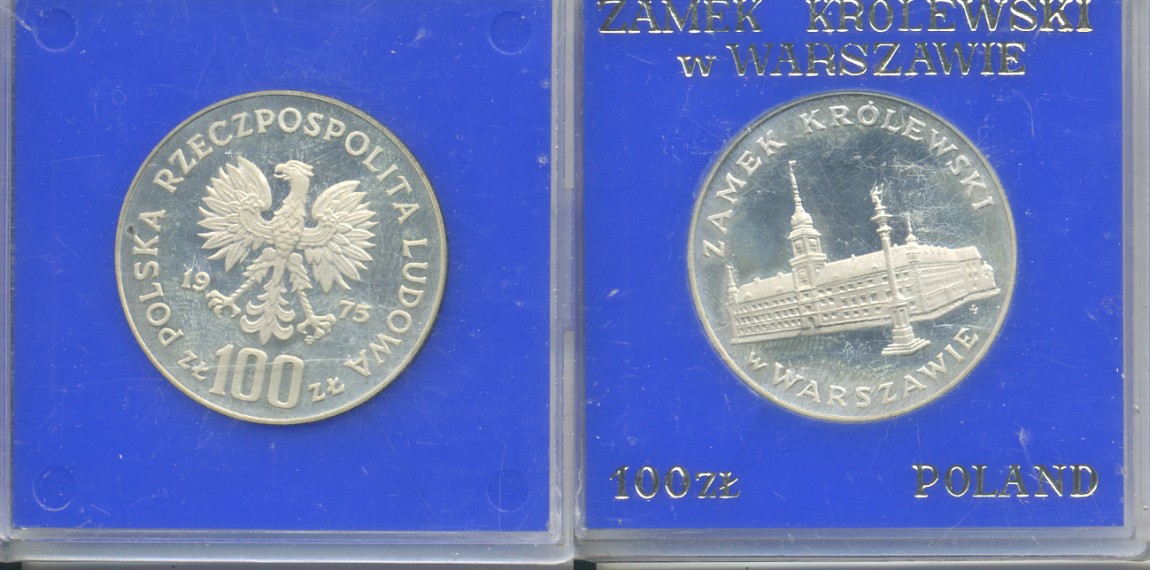 Польша 100 злотых 1975 MW, королевский замок в Варшаве, в оригинальной пластиковой упаковке KM 76, Parchimowicz 271 серебро PROOF 5-3-1-18
