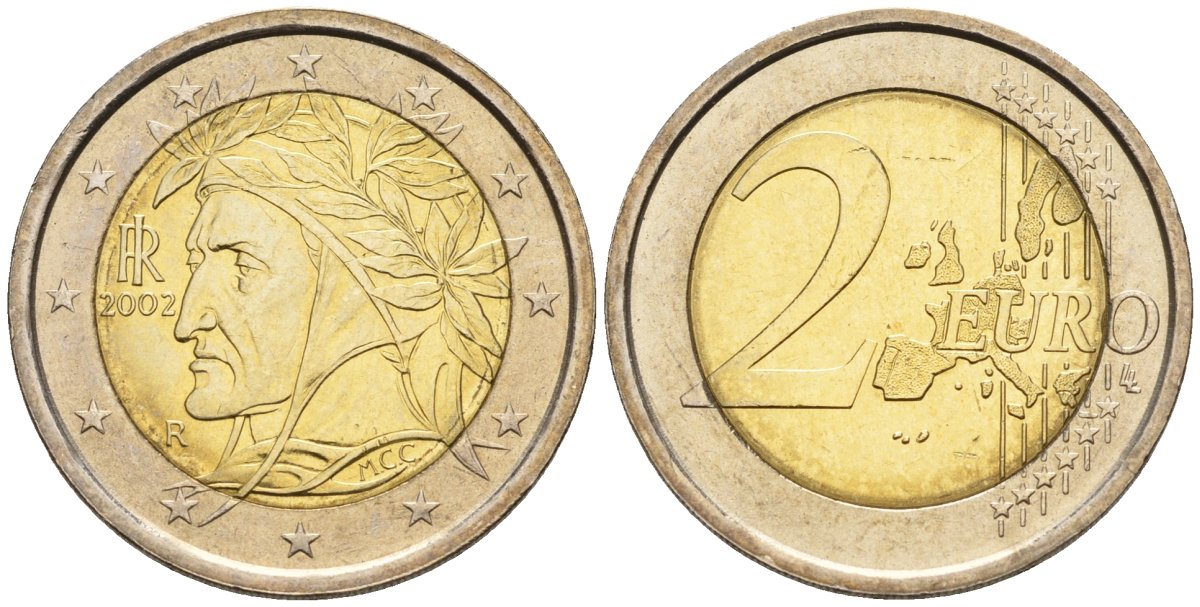 Италия 2 евро 2002 Данте Алигьери KM 217 биметалл UNC 4148-654