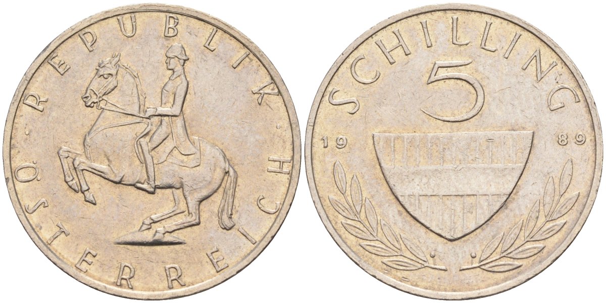 Австрия 5 шиллингов 1989 KM 2889a медно-никель 4116-1012