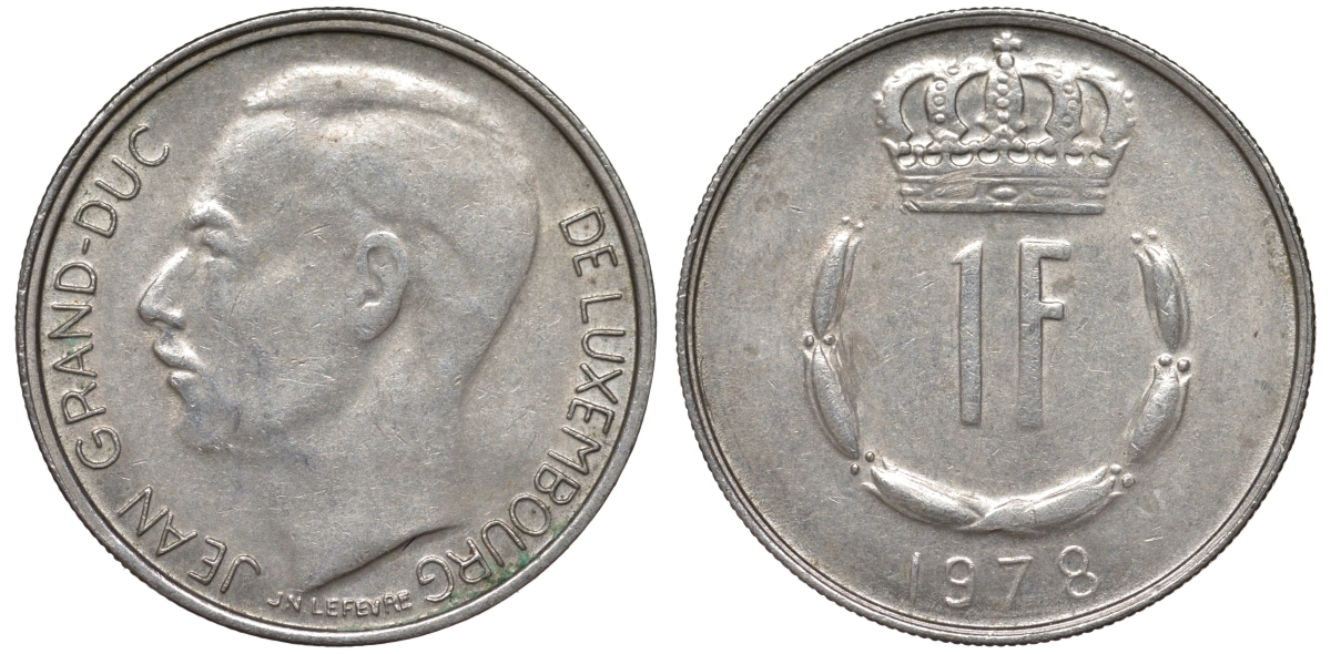 Люксембург 1 франк 1978 KM 55 медно-никель 4143-123