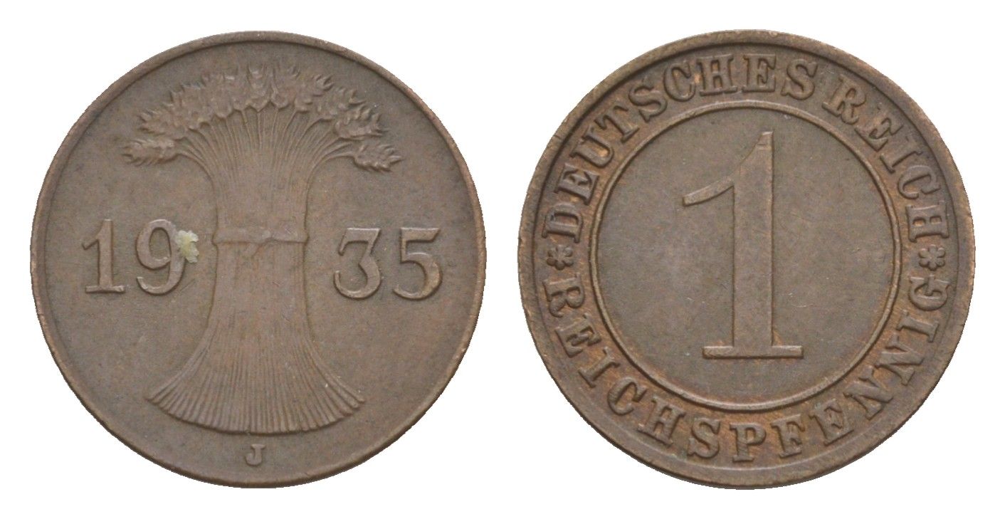 Германия 1 рейхспфенниг 1935 A KM 37, J. 313 бронза 4615-126