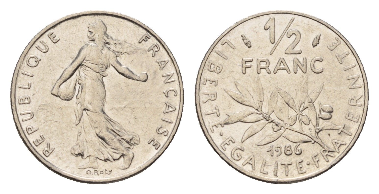 Франция 1/2 франка 1986 сеятель KM 931.1 никель 192-944