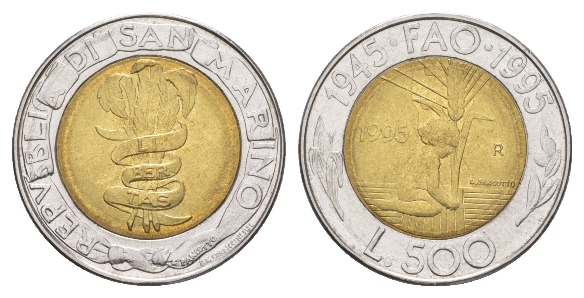 Сан-Марино 500 лир 1995 KM 330 биметалл UNC 4648-351