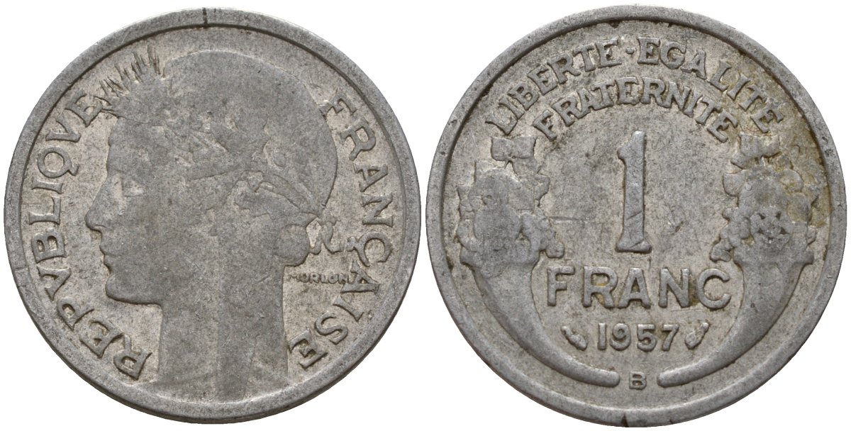 Франция 1 франк 1957 Тип Morlon KM 885a алюминий 4187-1012