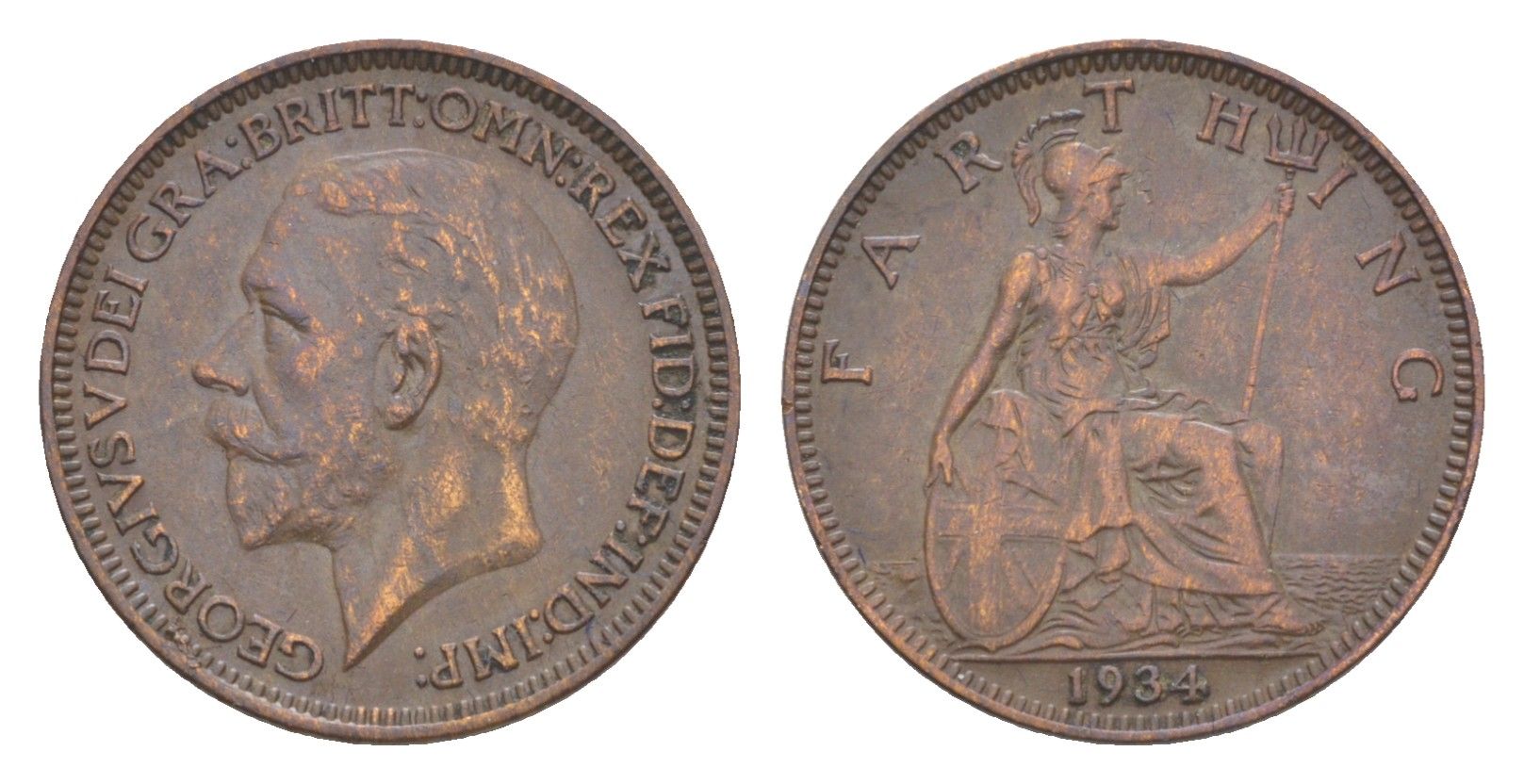 Великобритания 1 фартинг 1934 Георг V (1910-1936) KM 825, Spink 4061 бронза 3718-119