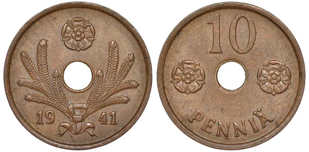 Финляндия 10 пенни 1941 KM 33.1 медь 51-3433