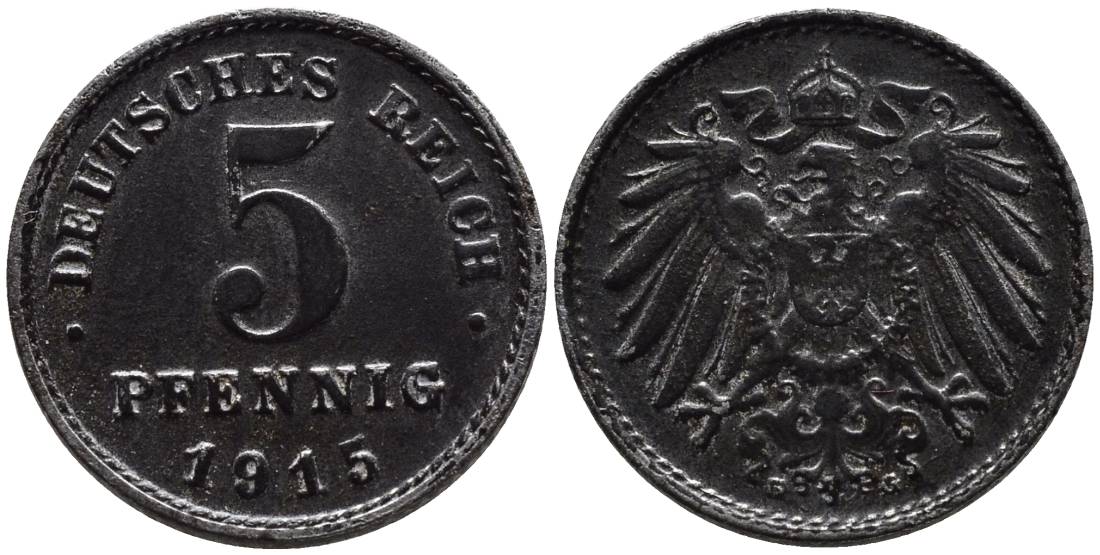 Германия 5 пфеннигов 1915 G KM 19, Jager 297, Weege 5 железо 4547-555