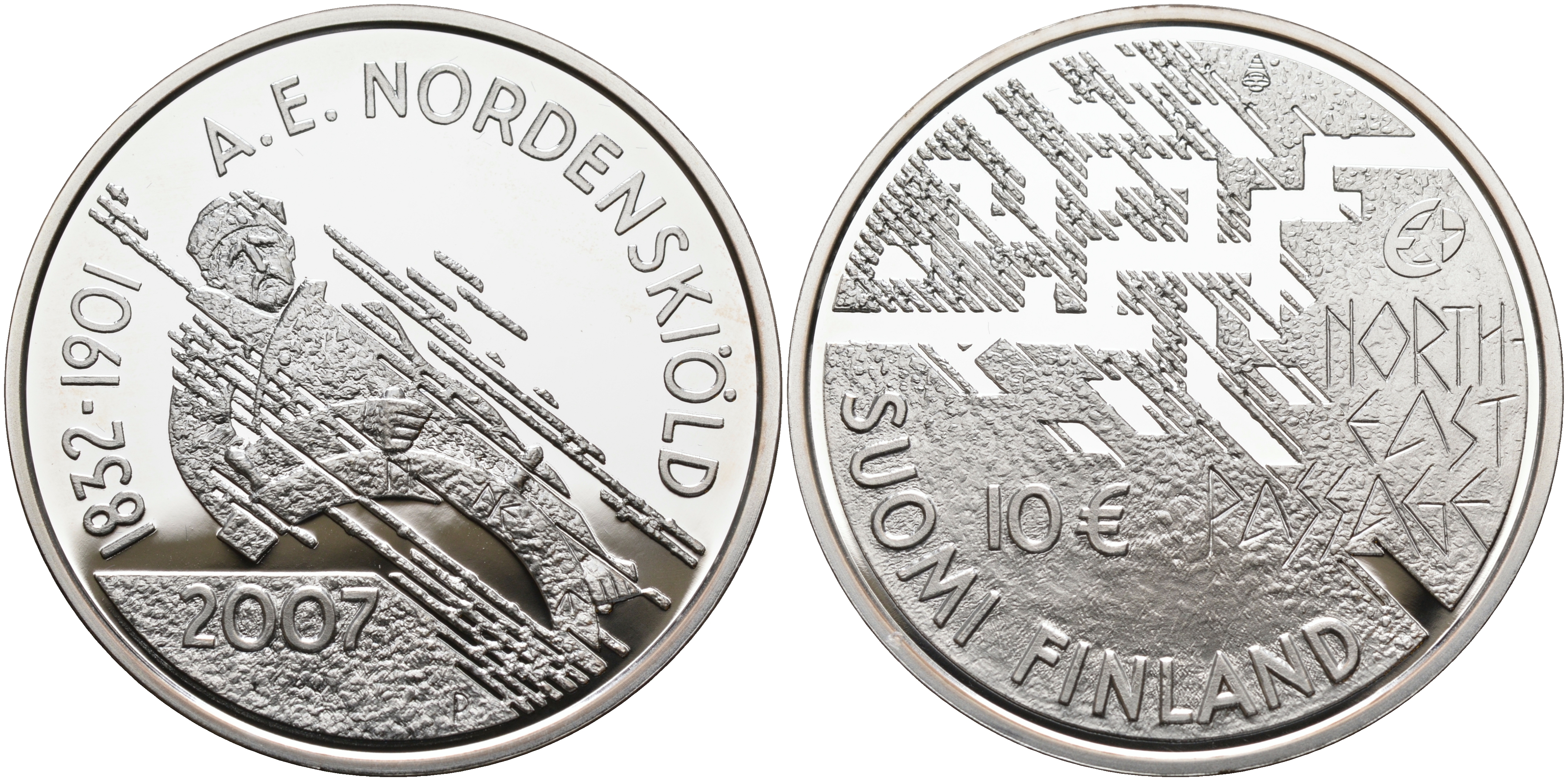 Финляндия 10 евро 2007 175 лет со дня рождения Нильс Адольфа Эрика Норденшёльда, первопроходец Северно-Восточного морского пути KM 134 серебро  PROOF 11-114-12