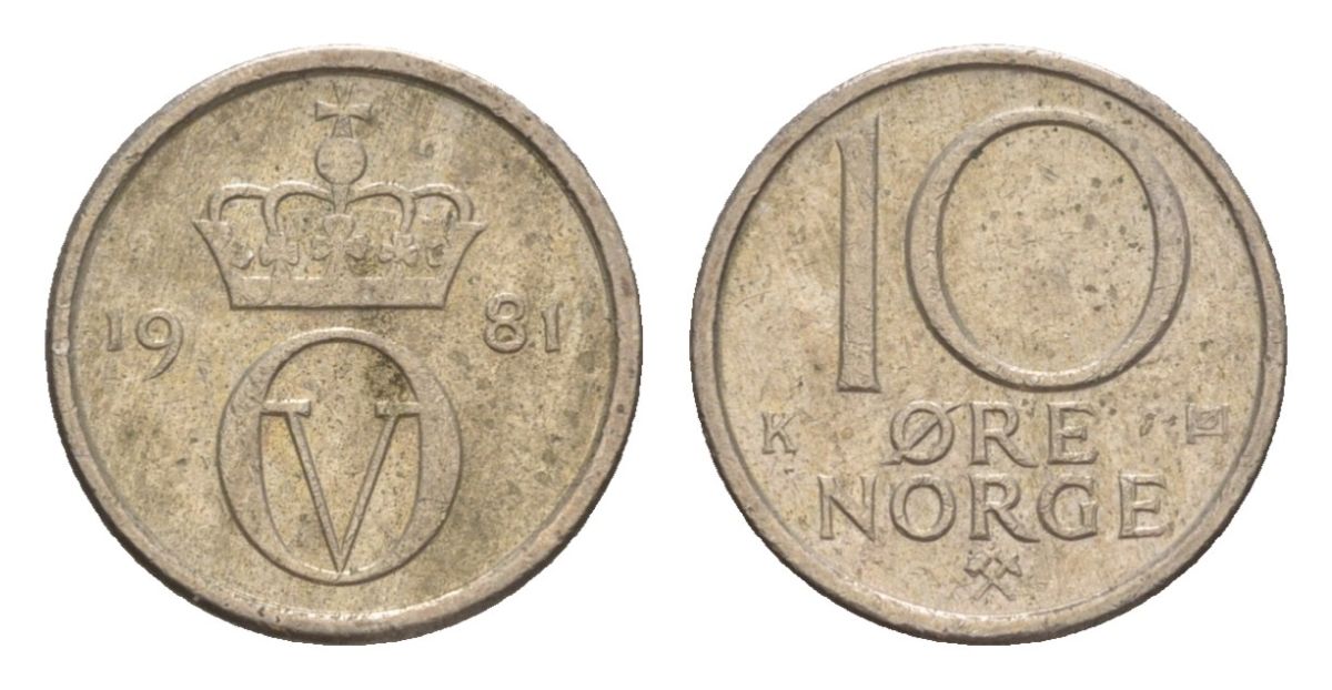 Норвегия 10 эре 1981 Улаф V (1957-1991) KM 416 медно-никель 4632-1166