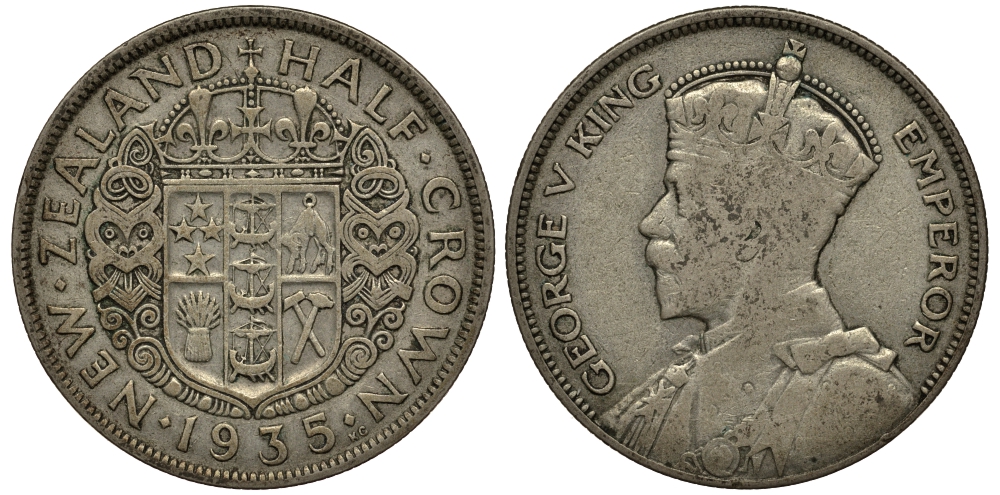 Новая Зеландия 1/2 кроны 1935 Георг V (1910-1936) KM 5 серебро 272-914