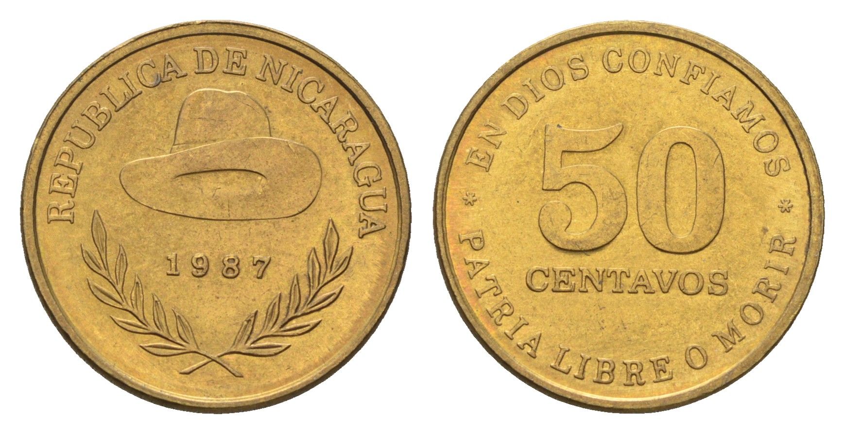 Никарагуа 50 сентаво 1987 год-тип KM 58 алюминиевая бронза UNC 4668-831