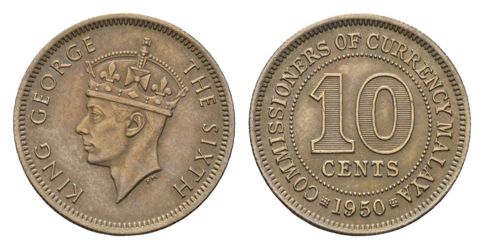 Малайя 10 центов 1950 Георг VI (1936-1952) KM 8 медно-никель 4679-716