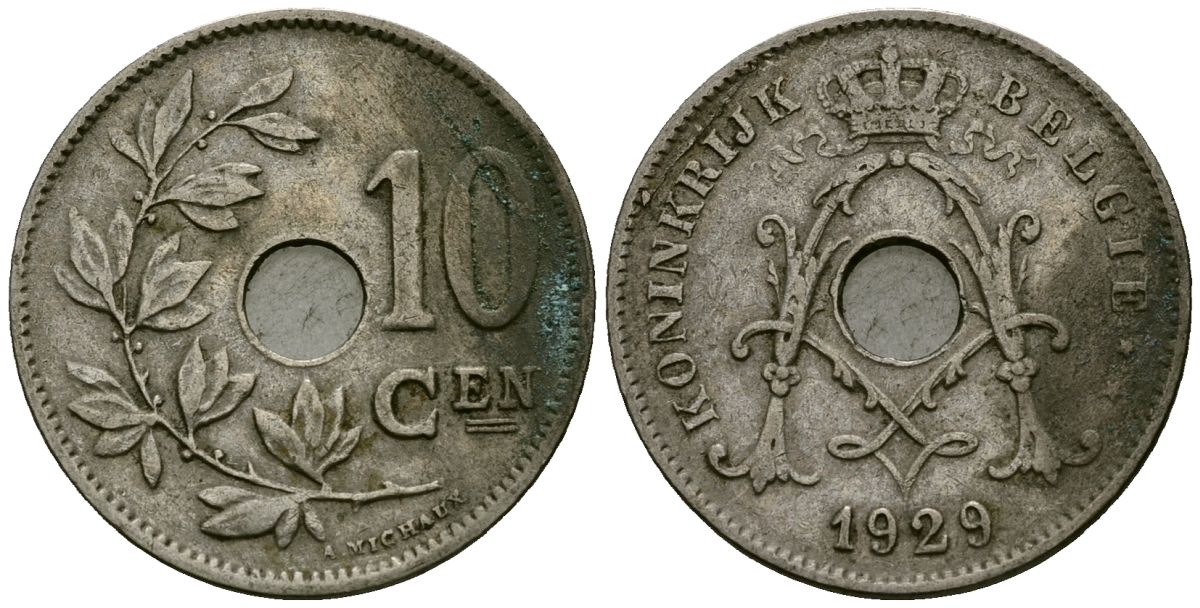 Бельгия 10 сантимов 1929 Belgie KM 85 медно-никель 4172-1051