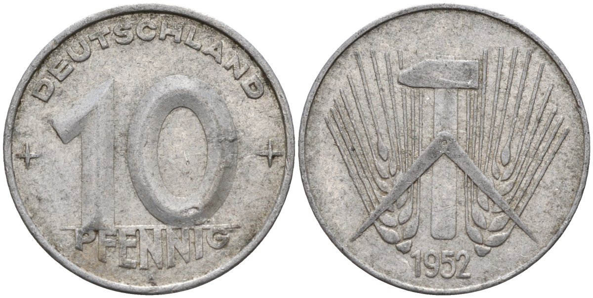 ГДР 10 пфеннигов 1952 A KM 7 алюминий 4143-731