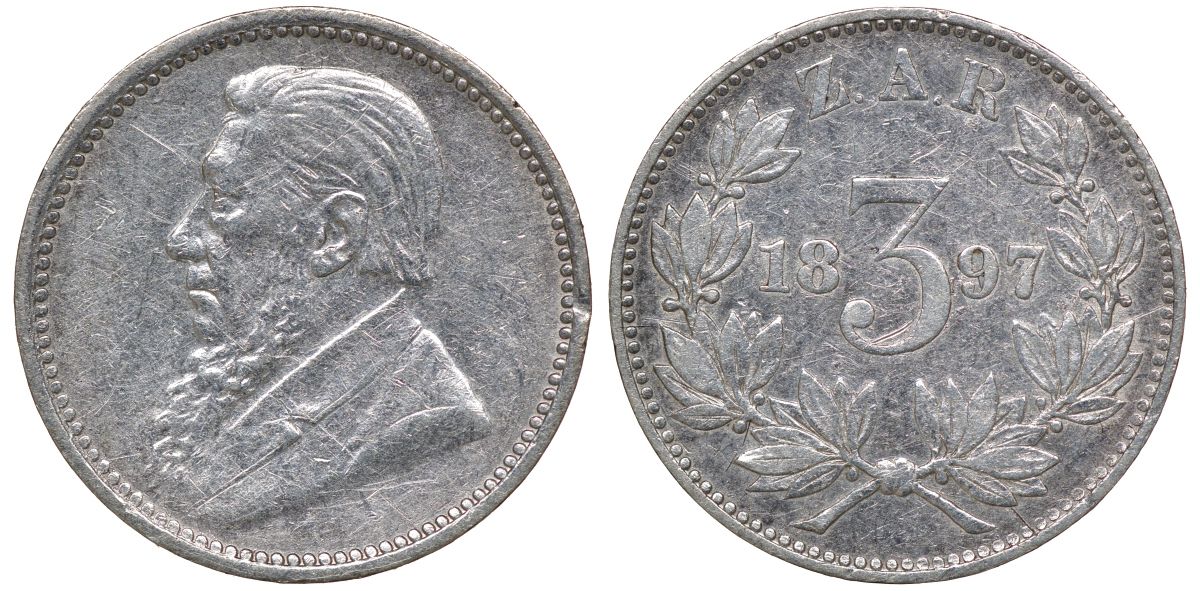 Южно-Африканская Республика - Трансвааль 3 пенса 1897 ZAR, Крюгер KM 3 серебро 1528-444