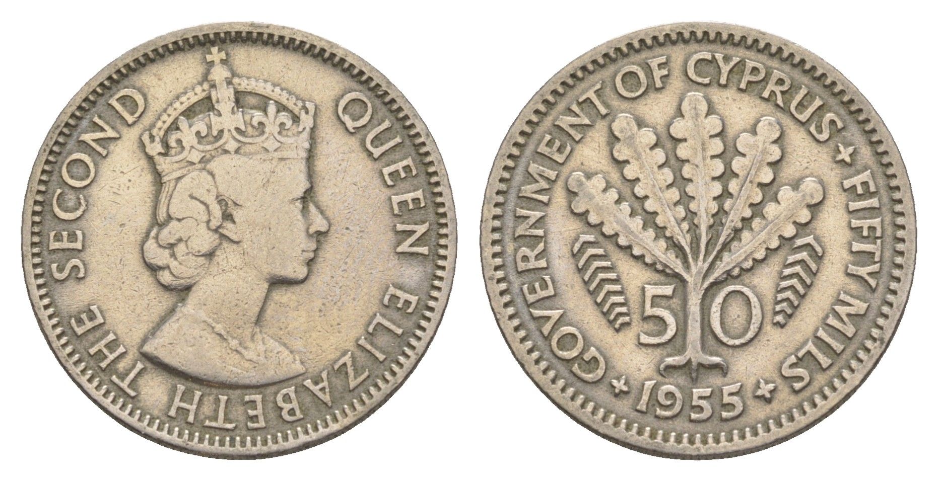 Кипр 50 милей 1955 KM 36 медно-никель 4652-356