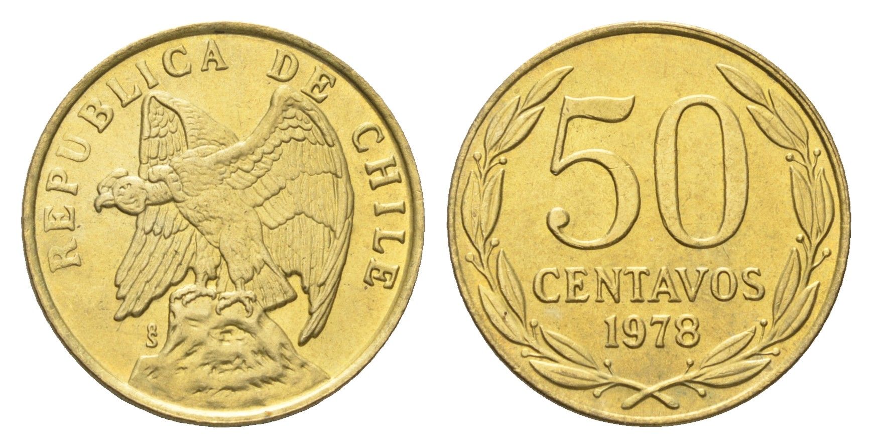 Чили 50 сентаво 1978 KM 206a алюминиевая бронза UNC 4664-117