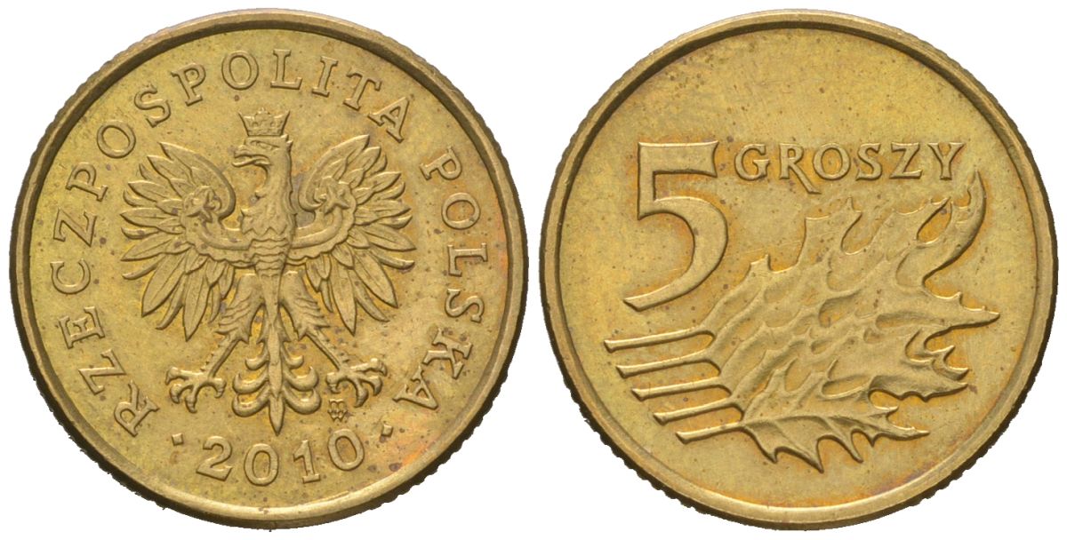 Польша 5 грошей 2010 MW KM 278 латунь UNC 4532-128