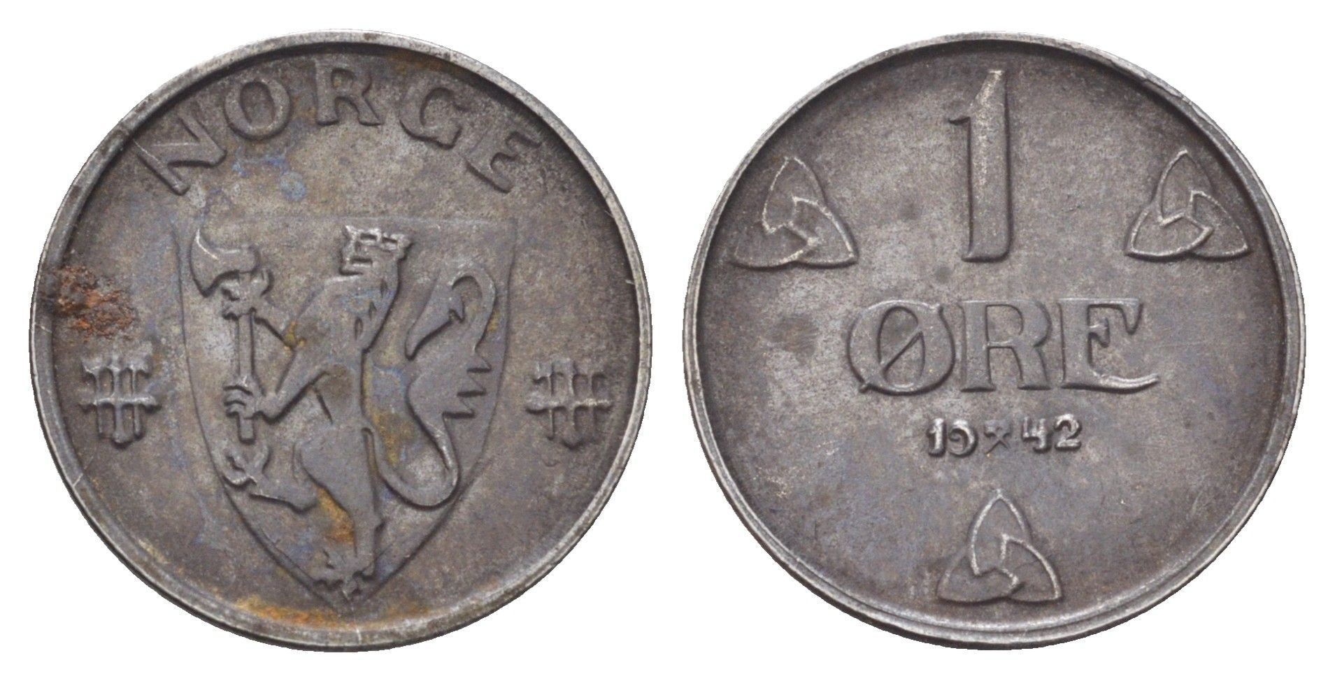 Норвегия 1 эре 1942 Хокон VII (1905-1957) KM 387 железо 4701-538