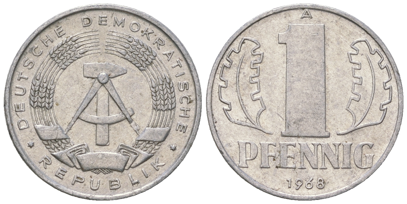 ГДР 1 пфенниг 1968 А КМ 8.1 алюминий 4615-1215