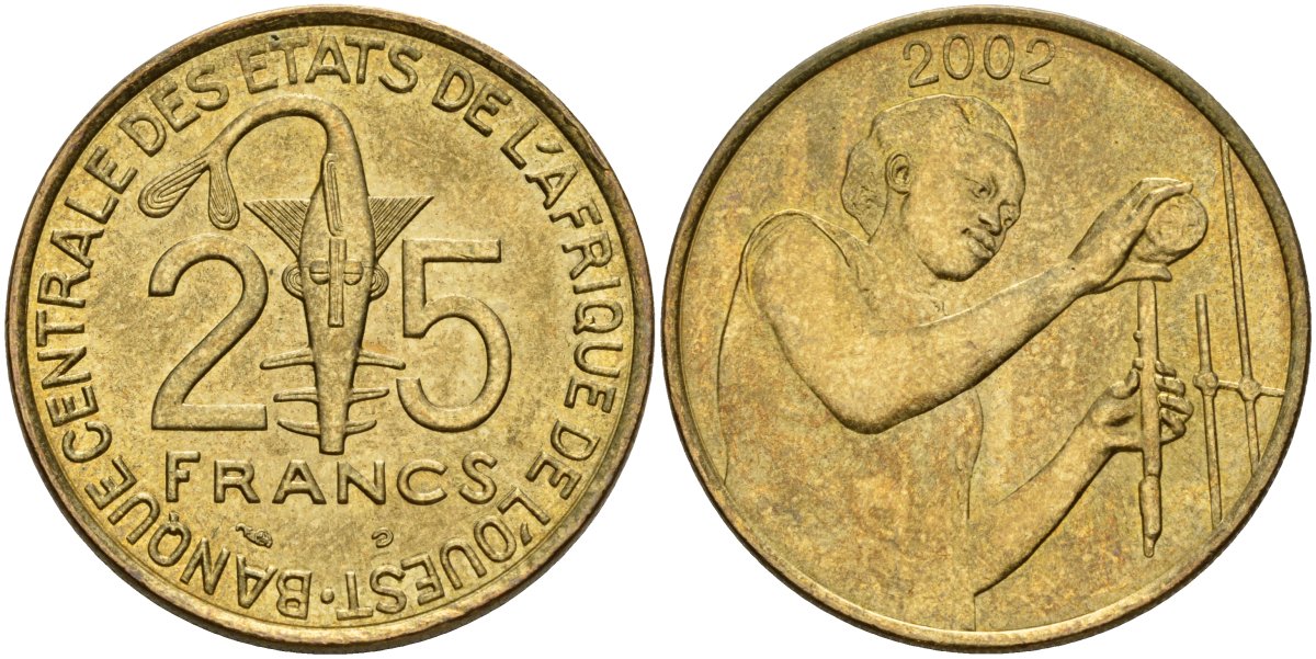 Западная Африка (BCEAO) 25 франков 2002 KM 9 алюминиевая бронза UNC 4185-211