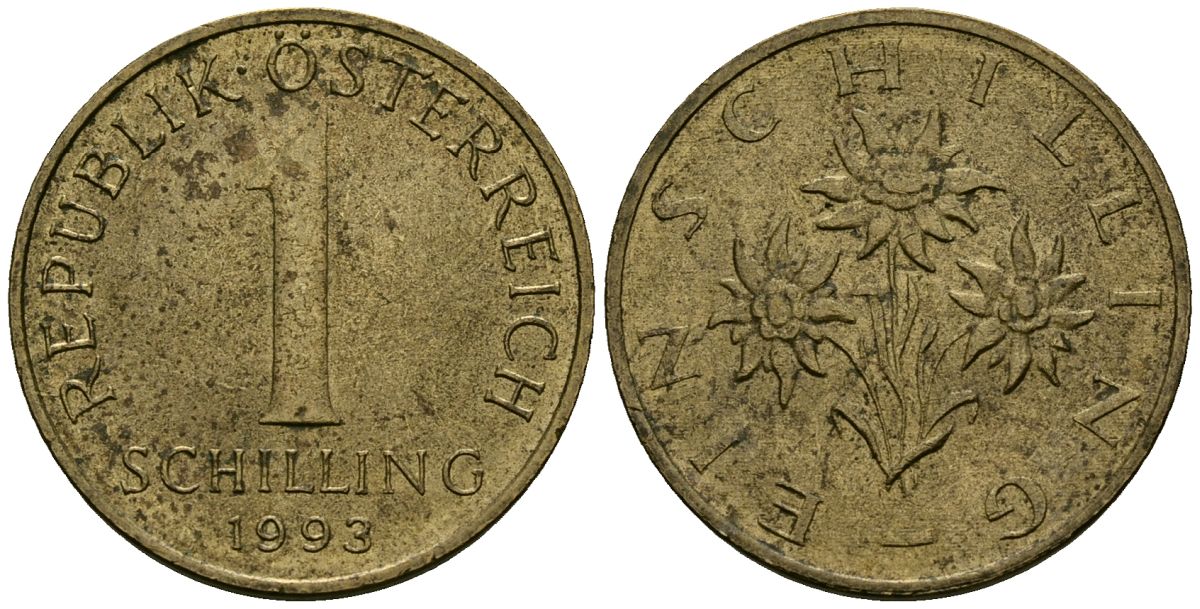 Австрия 1 шиллинг 1993 KM 2886 алюминиевая бронза 4167-1157