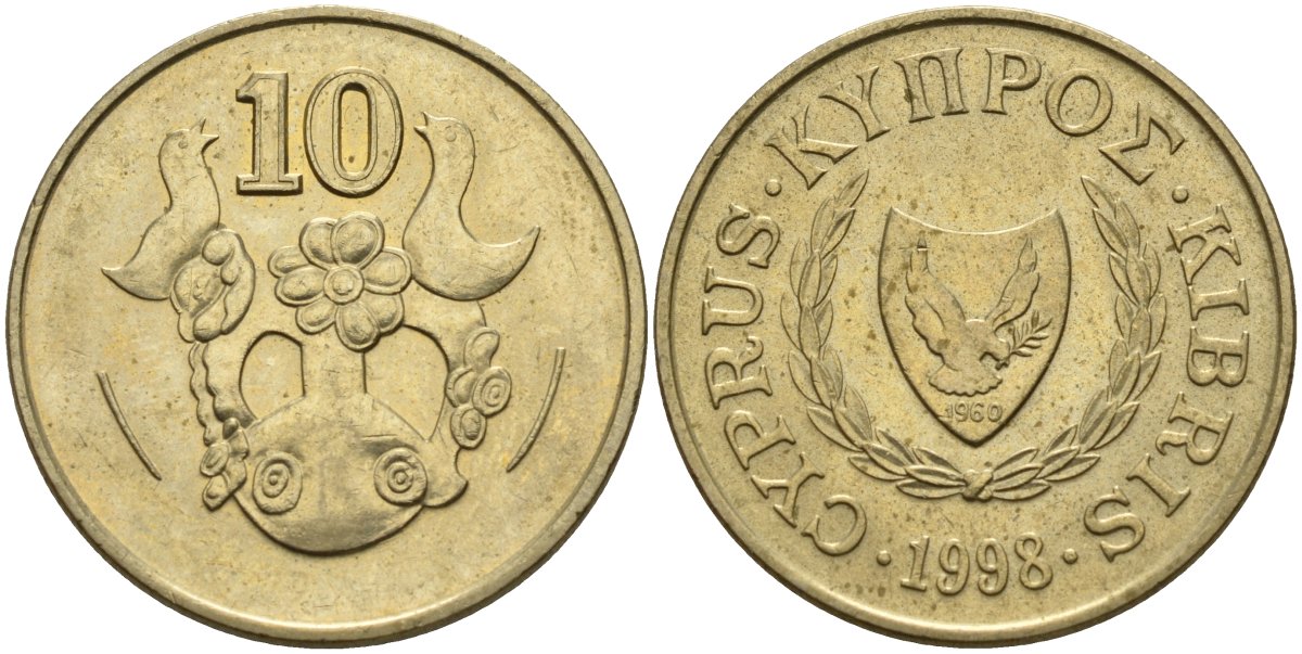 Кипр 10 центов 1998 KM 56.3 никель латунь 4141-1224