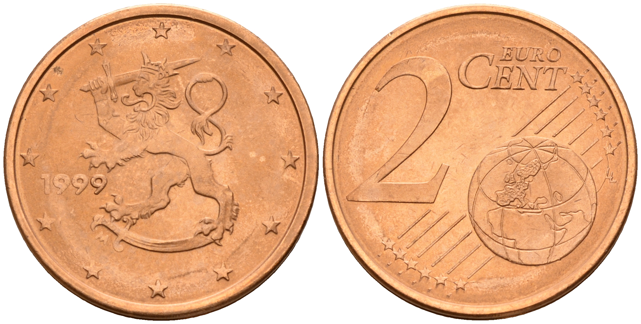 Финляндия 2 евроцента 1999  KM 99 сталь плакированная медью  UNC  4160-354