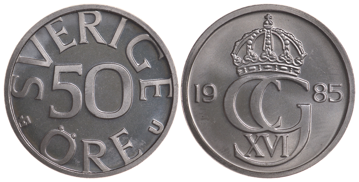 Швеция 50 эре 1985 U Карл XVI Густав (1973- ) KM 855 медно-никель UNC 4364-2757