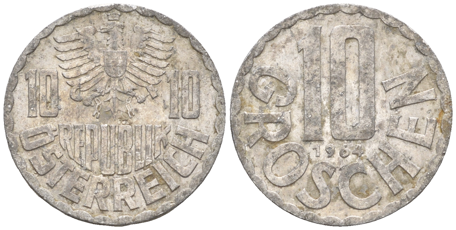 Австрия 10 грошей 1964 KM 2878 алюминий 60-845