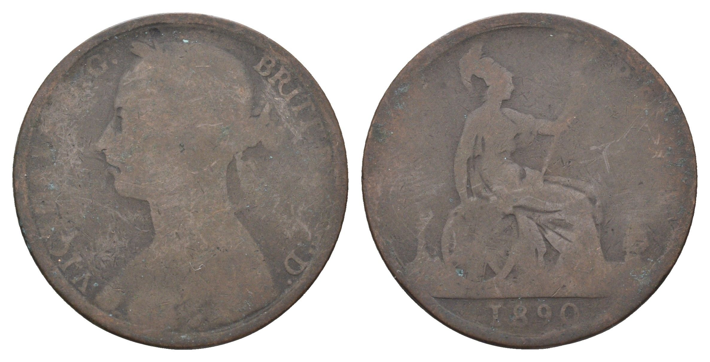 Великобритания 1 пенни 1890 Виктория (1837-1901) KM 755, Spink 3954 бронза 4661-415