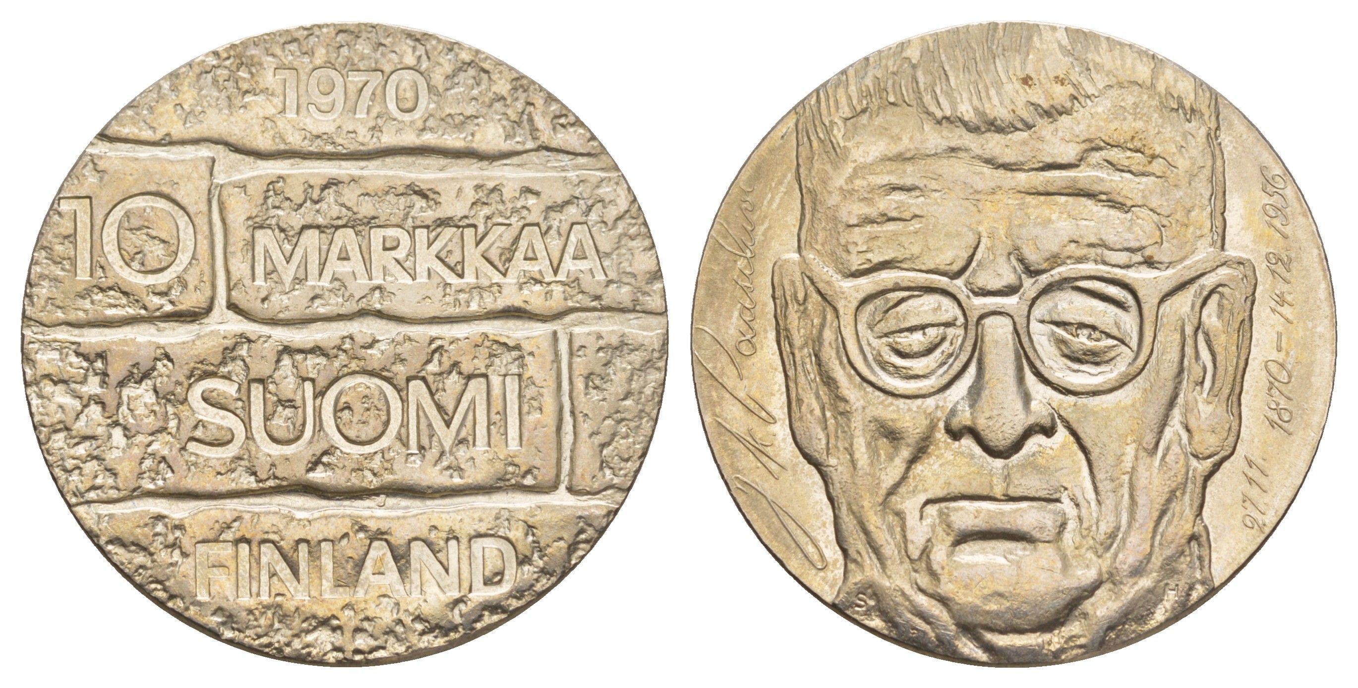 Финляндия 10 марок 1970 100 лет со дня рождения президента Юхо Паасикиви KM 51 серебро BU 4537-434