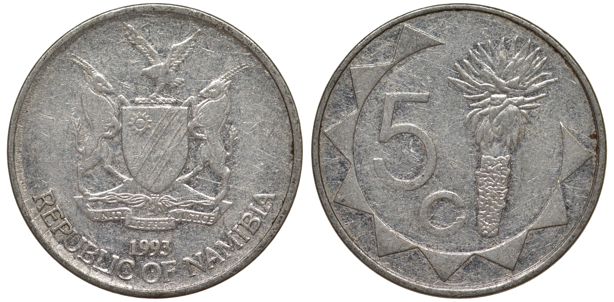 Намибия 5 центов 1993 KM 1 никелированная сталь 4164-522
